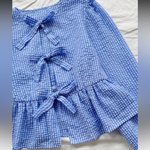 Blue Gingham Top with Bow Accents - Picture 3 of 7